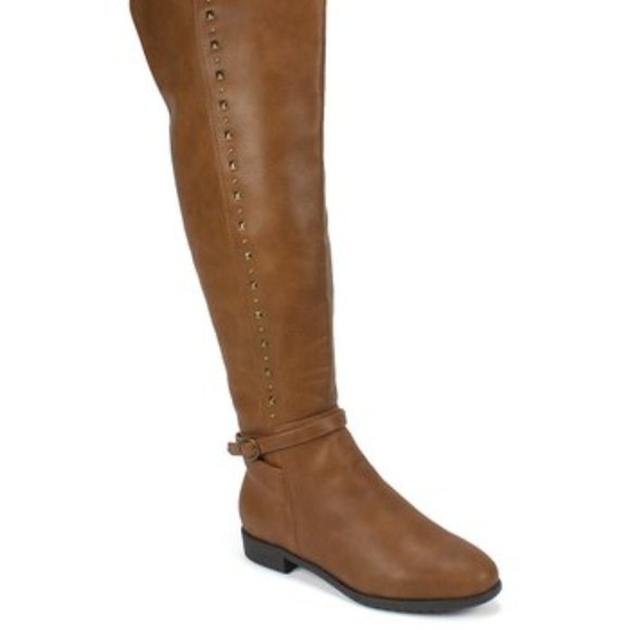 Cognac Wide-Calf Studded Ferrell Boot - 9 - Picture 1 of 2